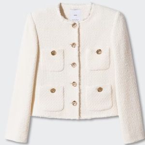 Mango Pocket Tweed Jacket Ecru Small